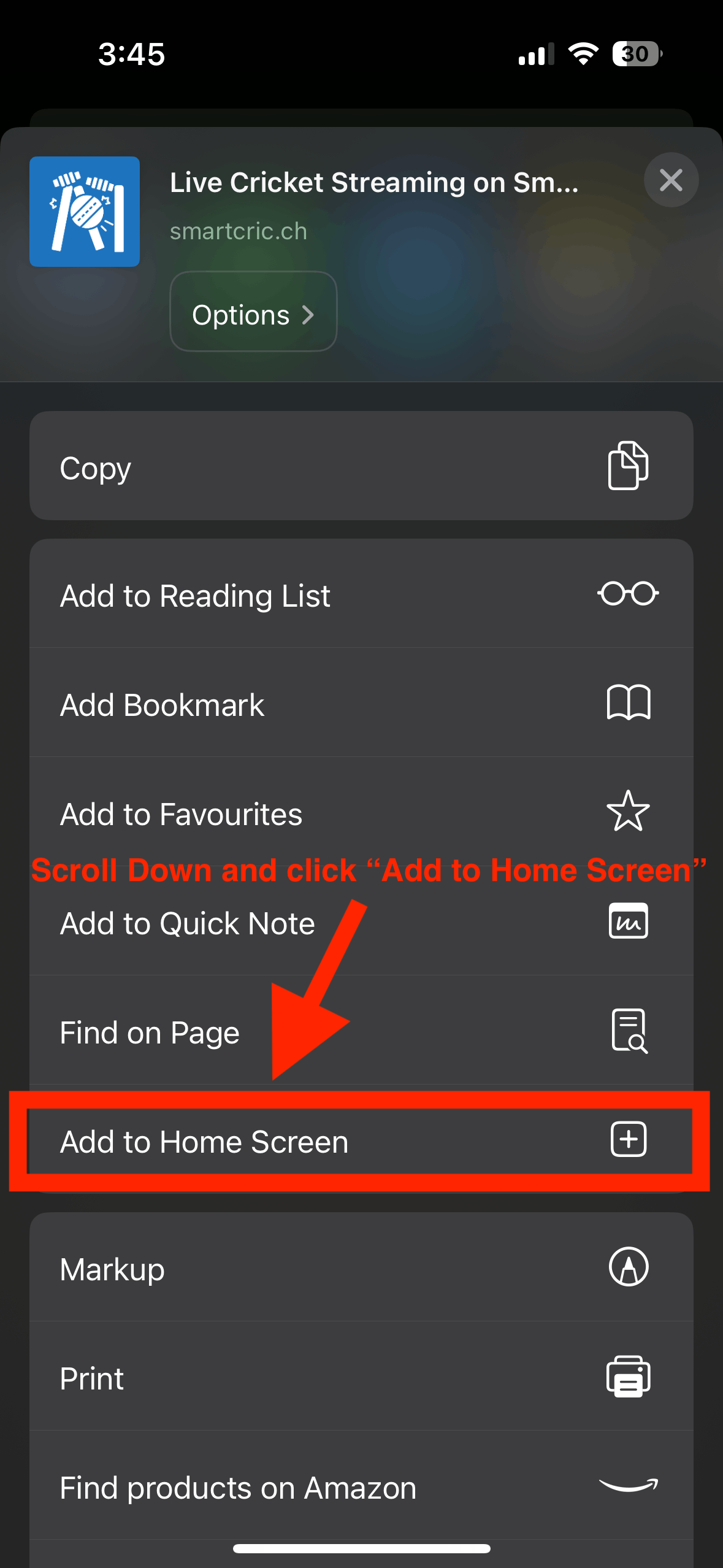 Scroll and tap Add to Home Screen