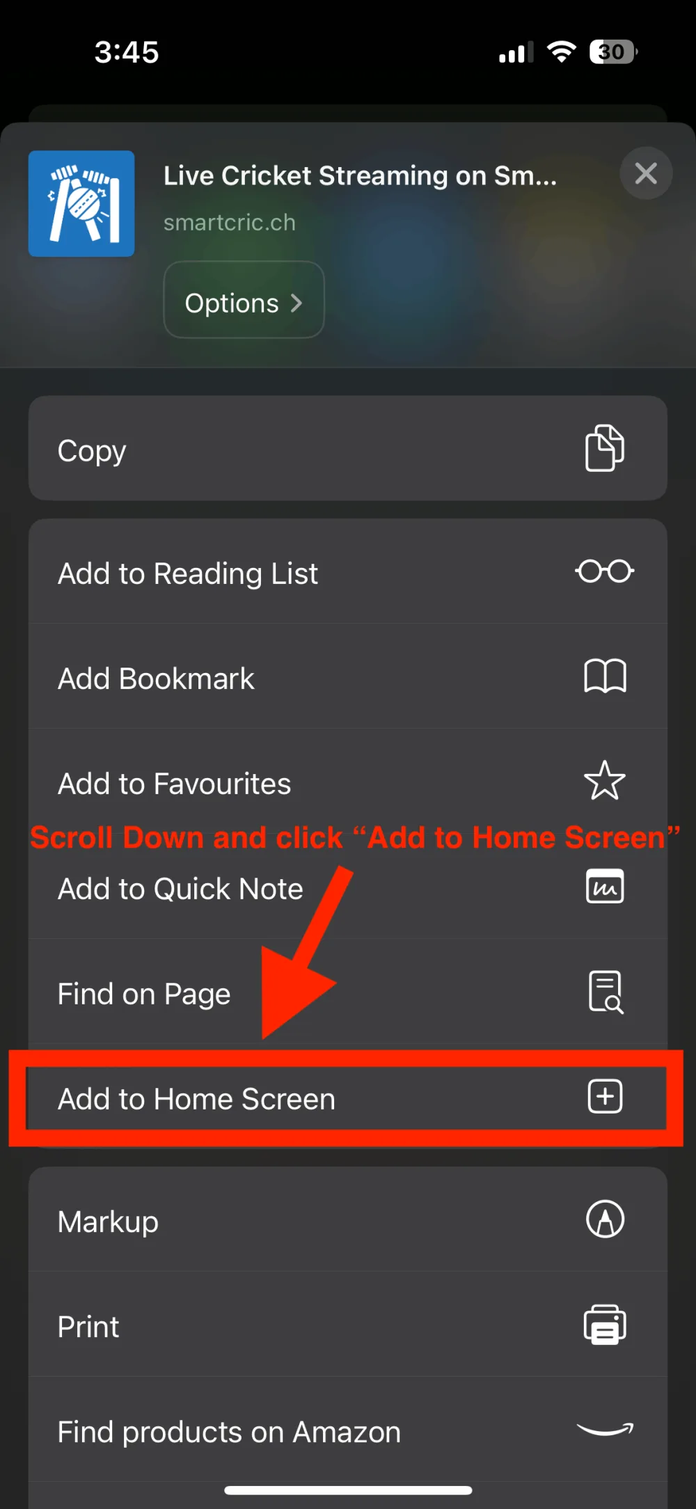 Scroll and tap Add to Home Screen