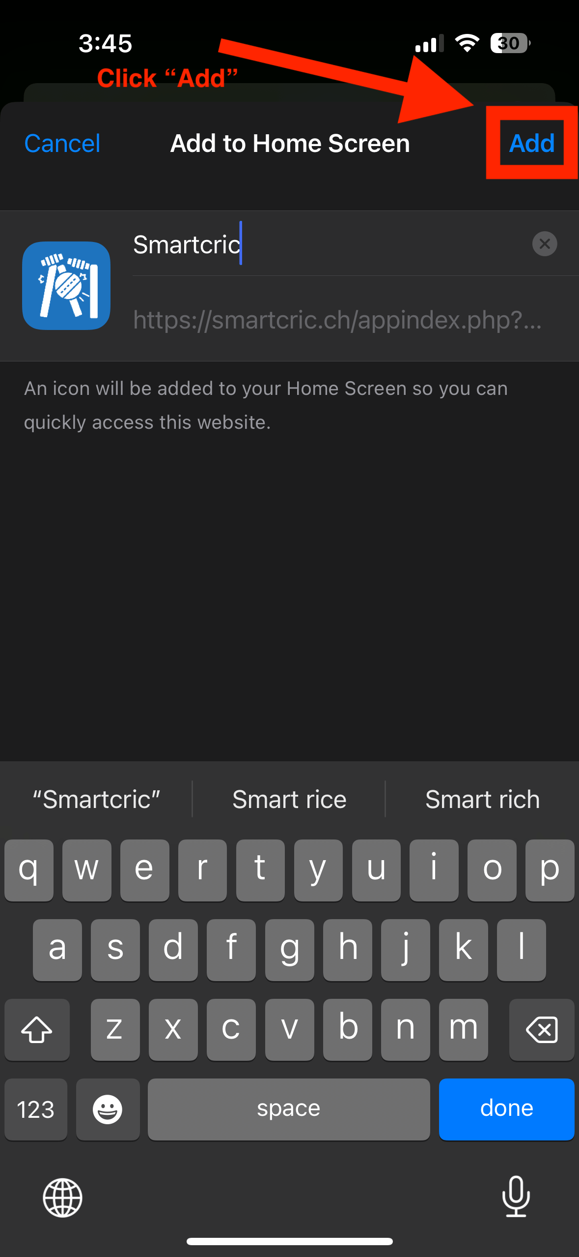 Confirm add to home screen
