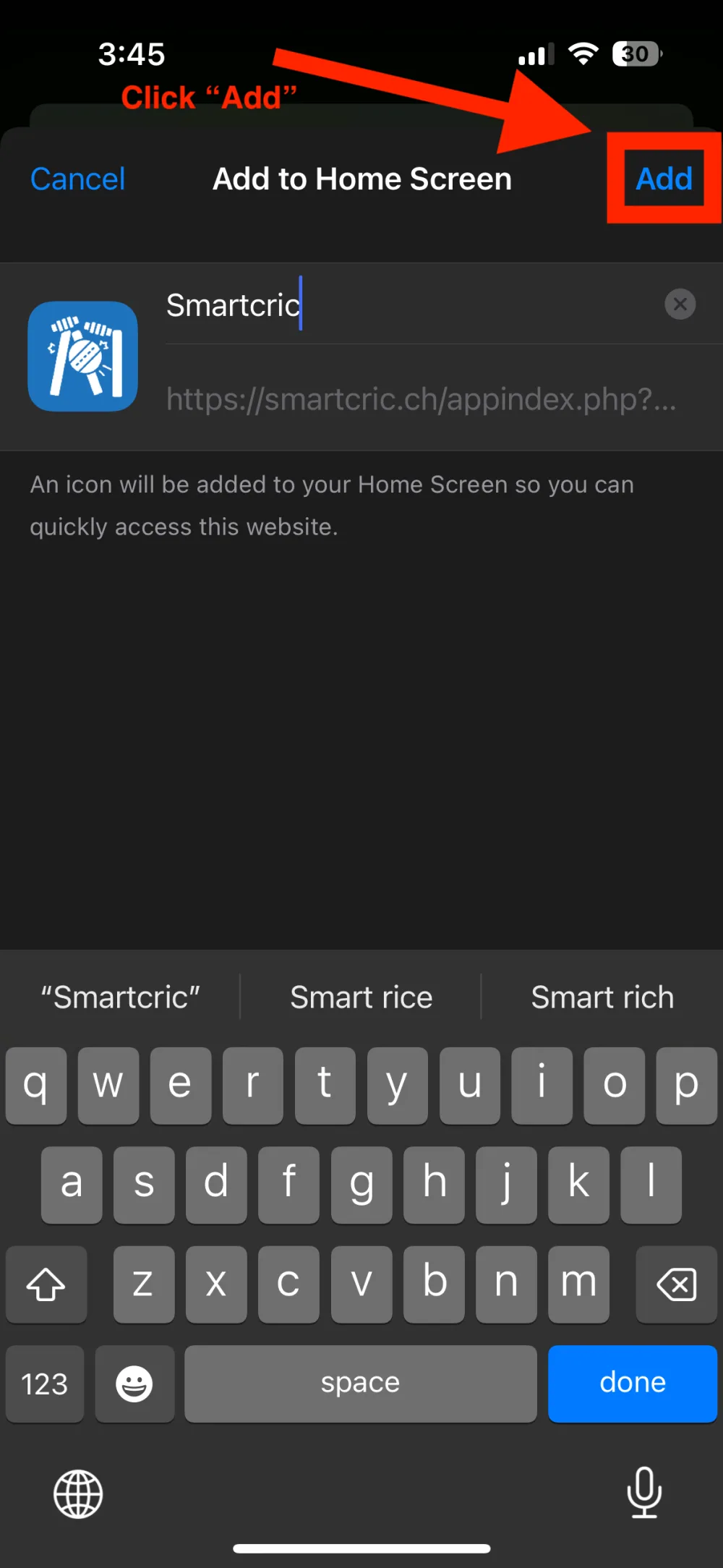 Confirm add to home screen